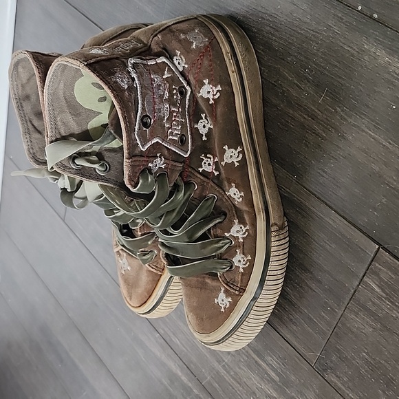 Replay brown velvet high top skull print sneaker with green laces size 6 - Picture 4 of 7